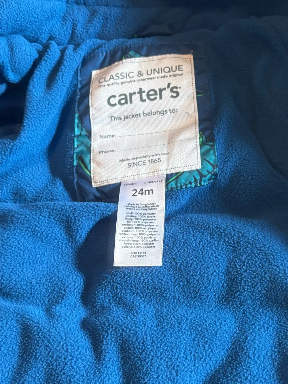 Carter’s Boys Dinosaur Puffer Jacket Hooded Winter Coat